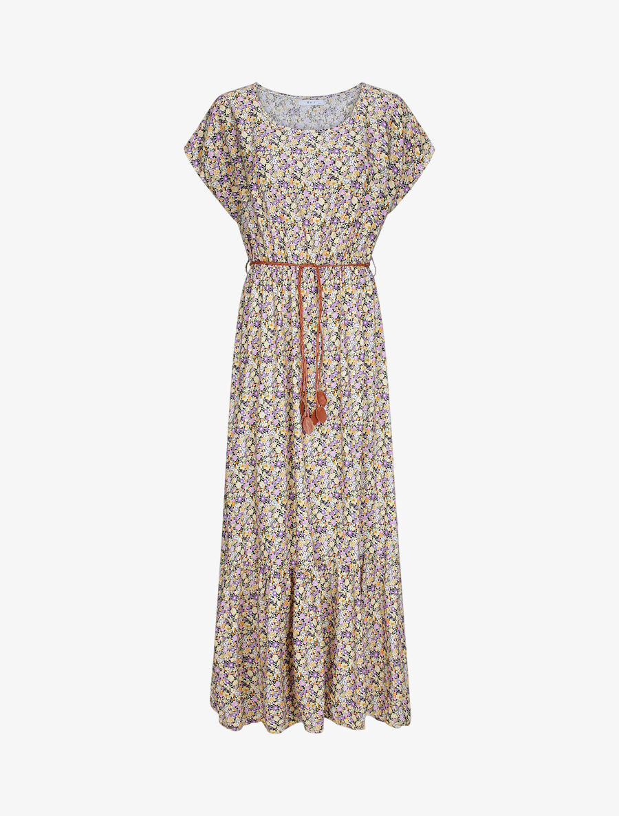 Robe longue à imprimé fleurs diverses - Violet - 1