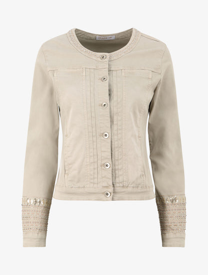 Veste en jean ornée de strass et de sequins - Taupe - 1