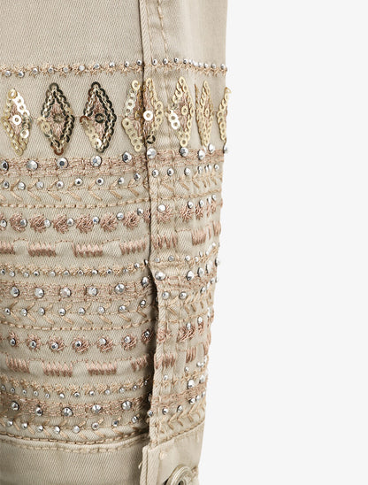 Veste en jean ornée de strass et de sequins - Taupe - 3