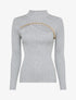 Pull côtelé à décolleté asymétrique et détail chaîne - Gris clair - 1