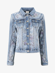 Veste en jean à imprimé feuilles - Bleu denim - 5