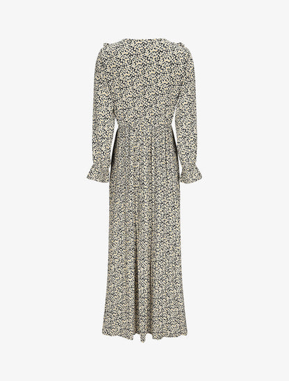 Robe longue évasée à volants imprimé pâquerettes - Noir - 2