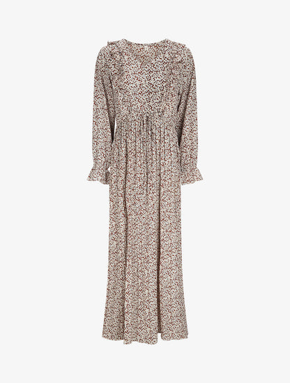 Robe longue évasée à volants imprimé pâquerettes - Marron - 1