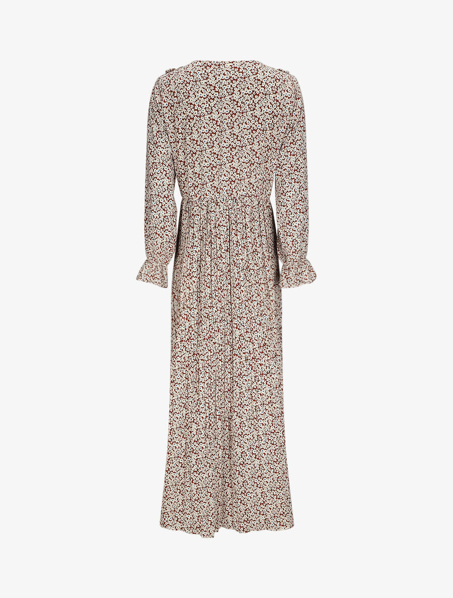 Robe longue évasée à volants imprimé pâquerettes - Marron - 2