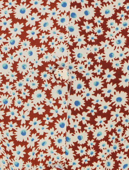 Robe longue évasée à volants imprimé pâquerettes - Marron - 3