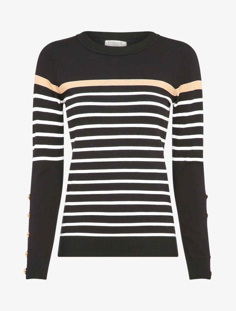Pull marinière à détail irisé - Noir - 5