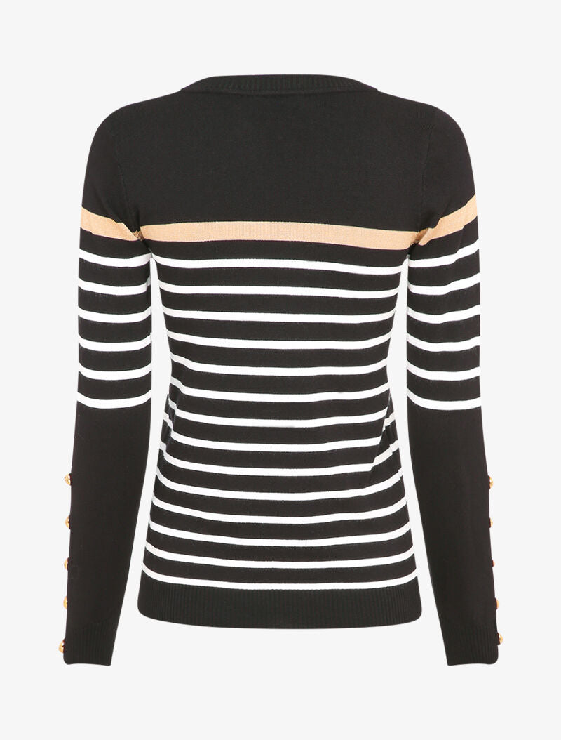 Pull marinière à détail irisé - Noir - 2