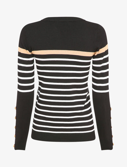 Pull marinière à détail irisé - Noir - 2