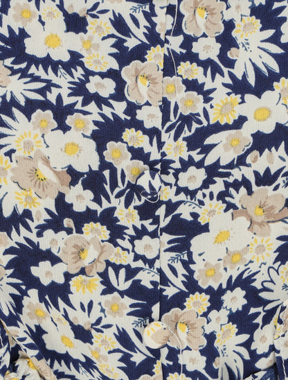Robe longue évasée à volants imprimé fleurs des champs - Marine - 3