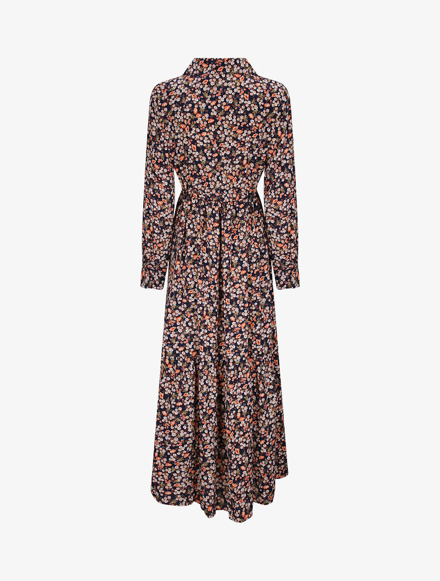 Robe longue évasée à manches longues et imprimé fleuri - Marine - 2