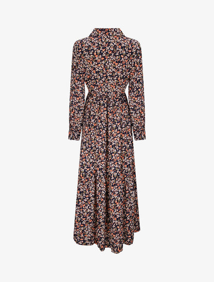 Robe longue évasée à manches longues et imprimé fleuri - Marine - 2