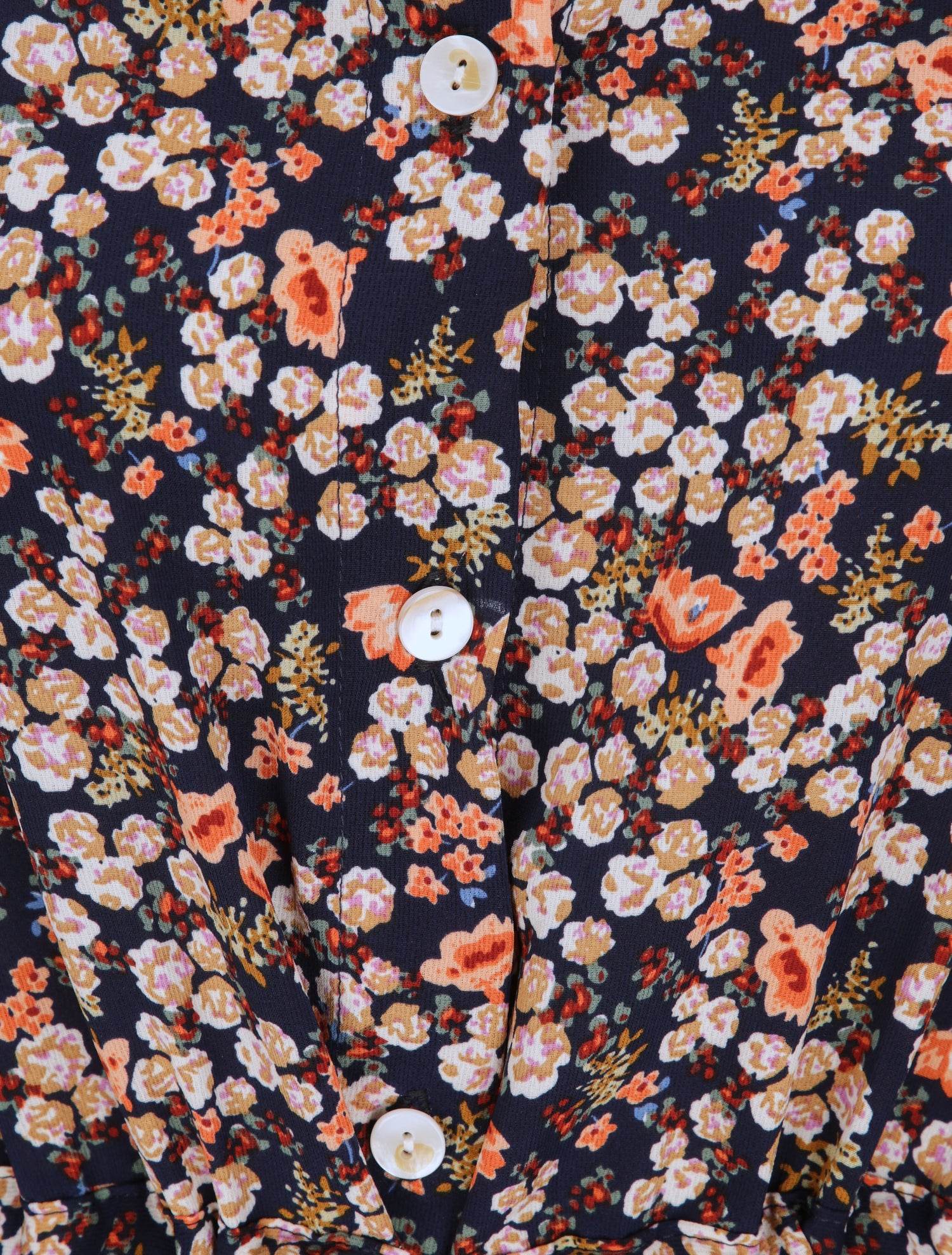 Robe longue évasée à manches longues et imprimé fleuri - Marine - 3