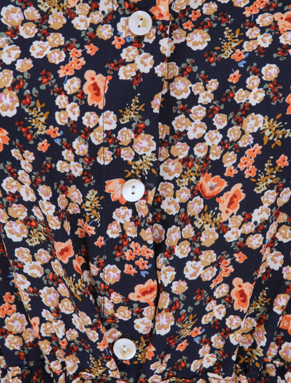 Robe longue évasée à manches longues et imprimé fleuri - Marine - 3
