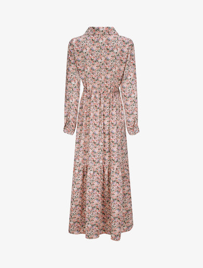 Robe longue évasée à manches longues et imprimé fleurs sauvages - Rose - 4