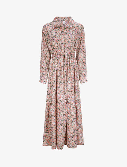 Robe longue évasée à manches longues et imprimé fleurs sauvages - Rose - 1
