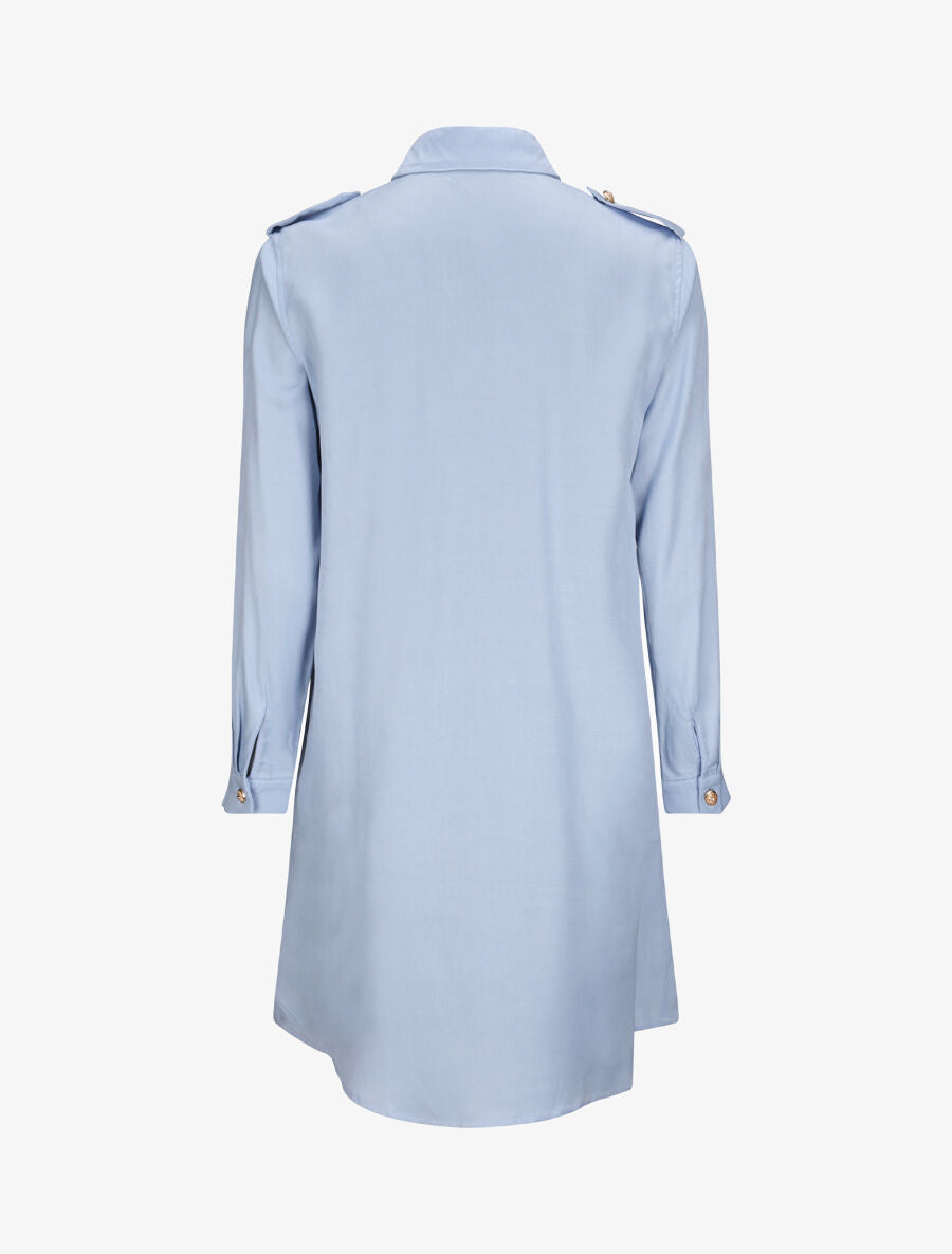 Robe chemise courte unie poches à rabat - Bleu clair - 2