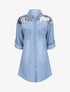 Robe chemise droite en jean épaules à sequins - Bleu - 4