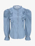 Chemise en jean droite unie volantée - Bleu - 1
