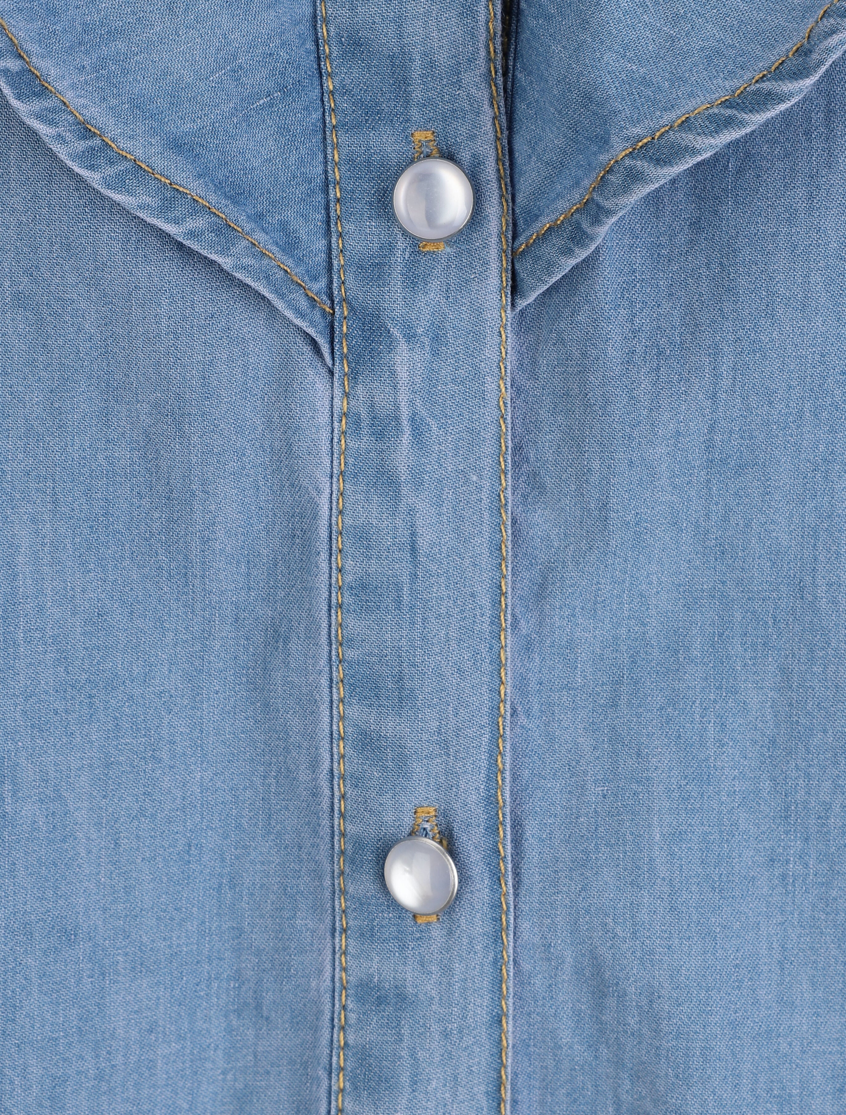 Chemise en jean droite à épaules volantées - Bleu - 3