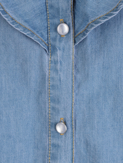 Chemise en jean droite à épaules volantées - Bleu - 3