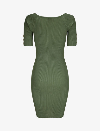 Robe courte ajustée unie à col en coeur - Kaki - 2