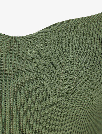 Robe courte ajustée unie à col en coeur - Kaki - 3