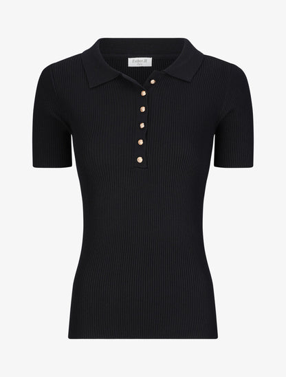 Polo ajusté en maille côtelée - Noir - 1