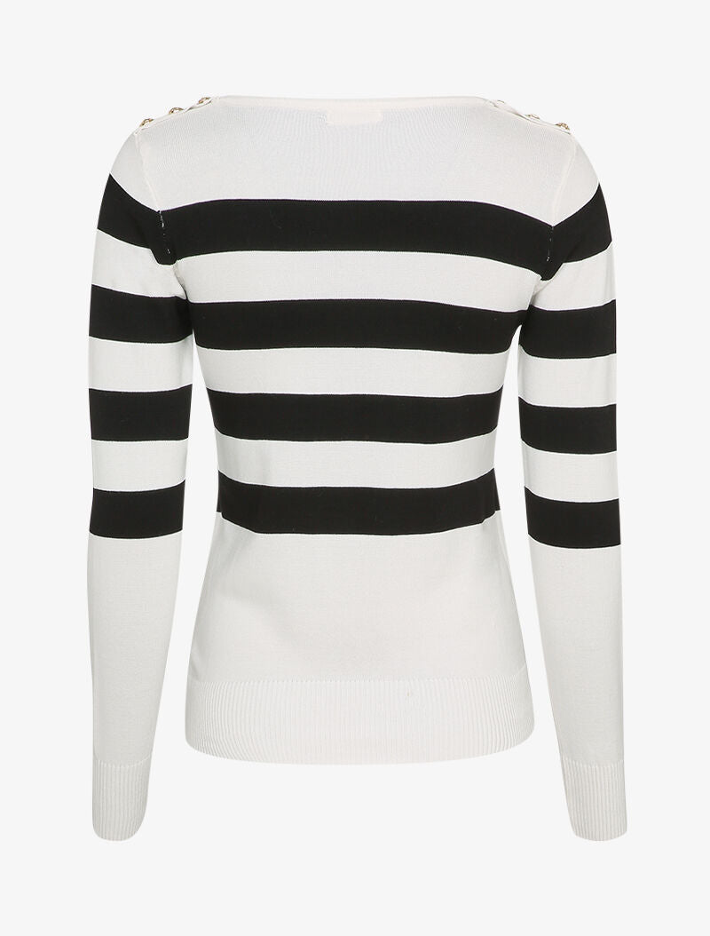 Pull à rayures et épaules boutonnées - Blanc - 2