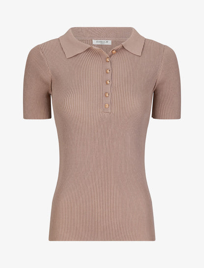 Polo ajusté en maille côtelée - Beige - 1