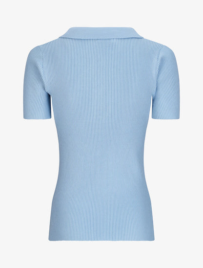 Polo ajusté en maille côtelée - Bleu ciel - 2