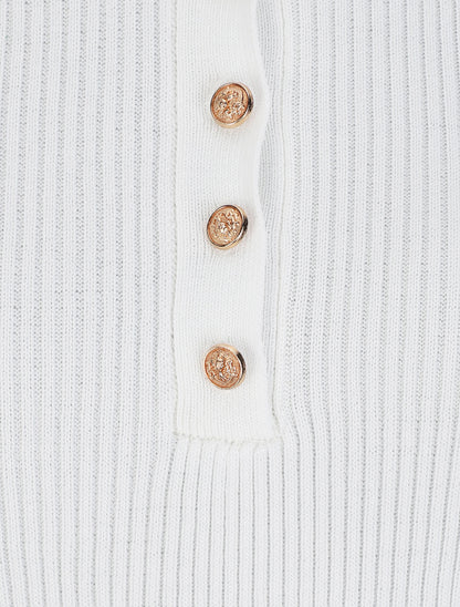 Polo ajusté en maille côtelée - Blanc - 3