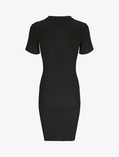 Robe courte ajustée unie à col à pied - Noir - 2
