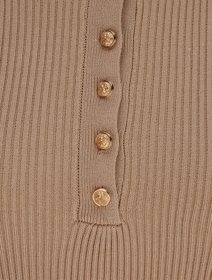 Robe courte ajustée unie à col à pied - Beige - 3