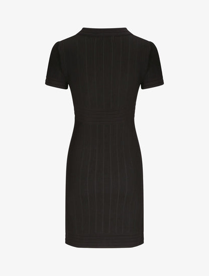 Robe courte ajustée côtelée à boutons dorés - Noir - 2