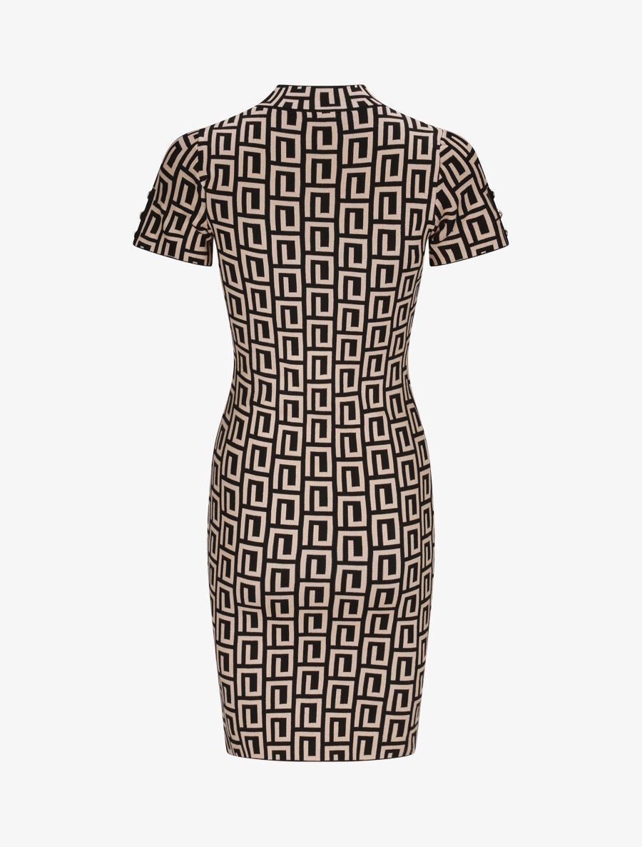 Robe courte ajustée jacquard grec - Camel - 2