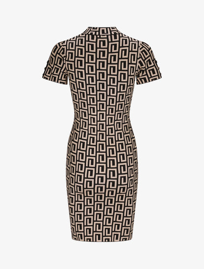 Robe courte ajustée jacquard grec - Camel - 2