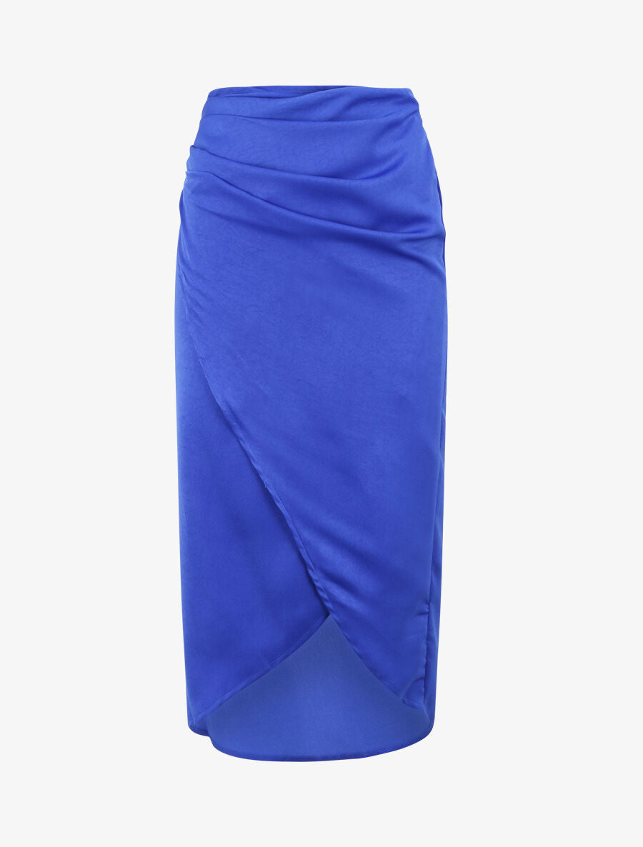 Jupe portefeuille satinée - Bleu roi - 4