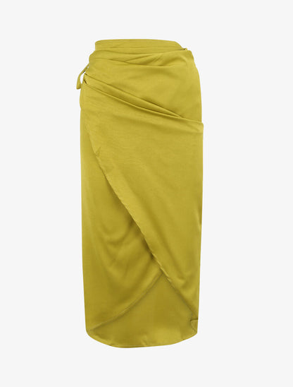 Jupe portefeuille satinée - Vert anis - 1