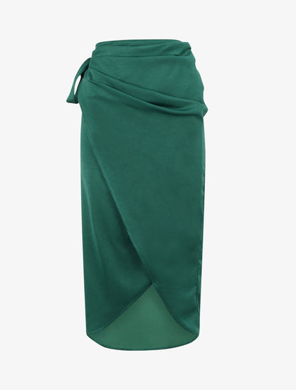 Jupe portefeuille satinée - Vert - 4