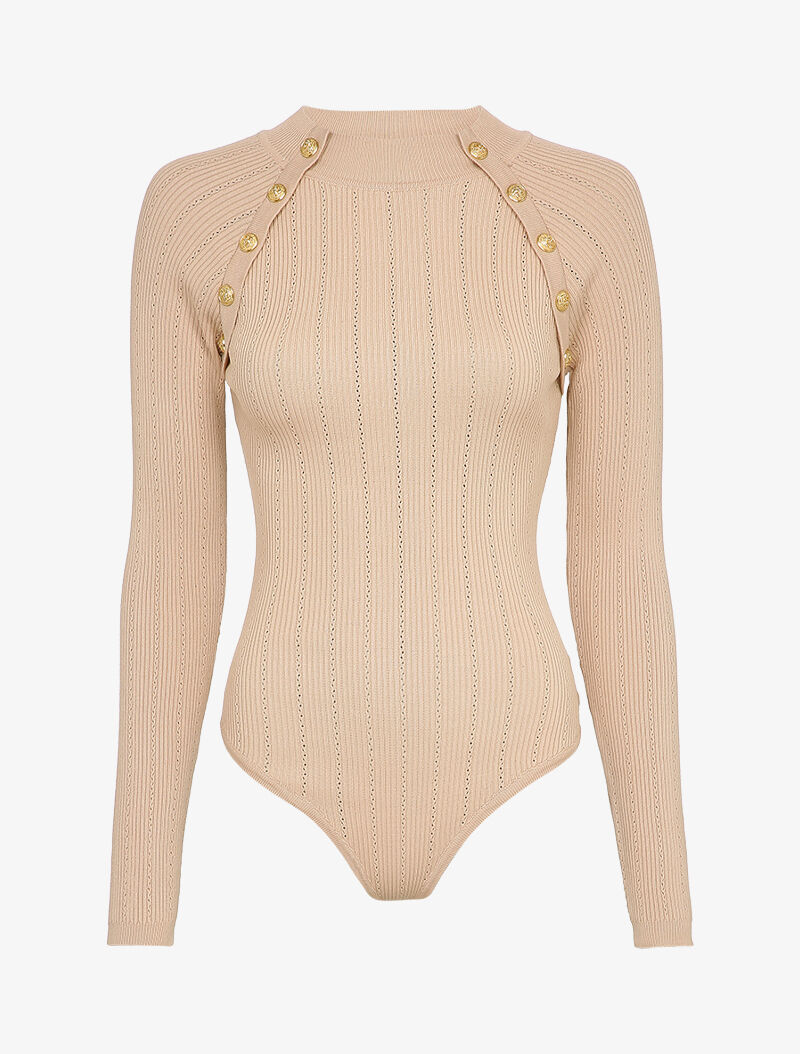Body côtelé à épaules boutonnées - Beige - 4