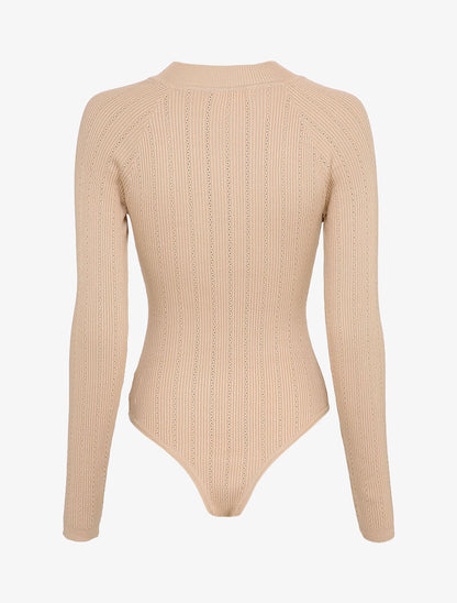 Body côtelé à épaules boutonnées - Beige - 2