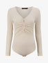 Body côtelé à col en V - Beige - 4