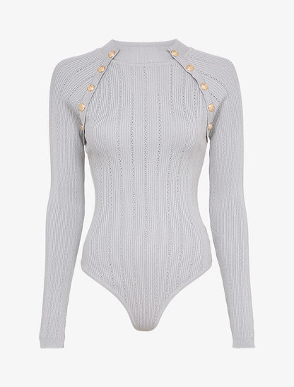 Body côtelé à épaules boutonnées - Gris - 1