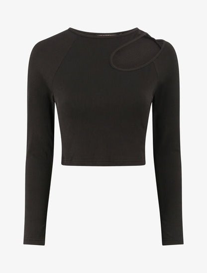 Crop top côtelé unie - Noir - 4