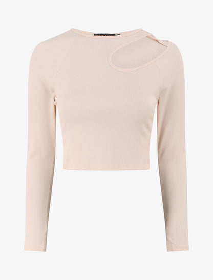 Crop top côtelé unie - Beige - 1