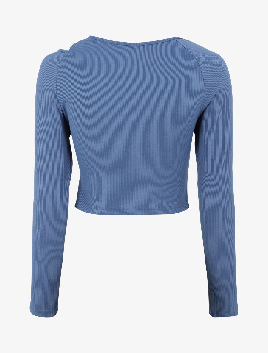 Crop top côtelé unie - Bleu - 2