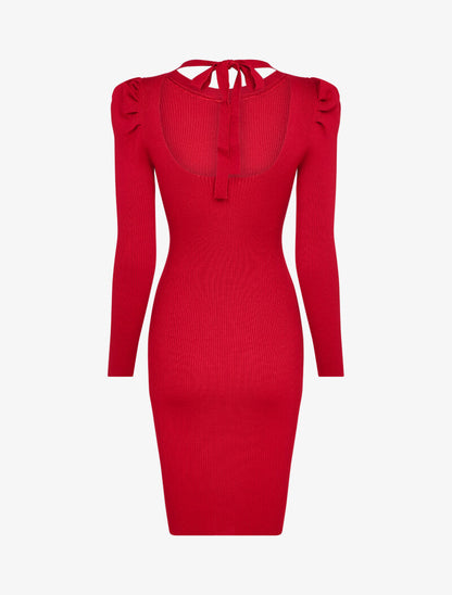 Robe pull côtelée et moulante à détail chaîne - Rouge - 2