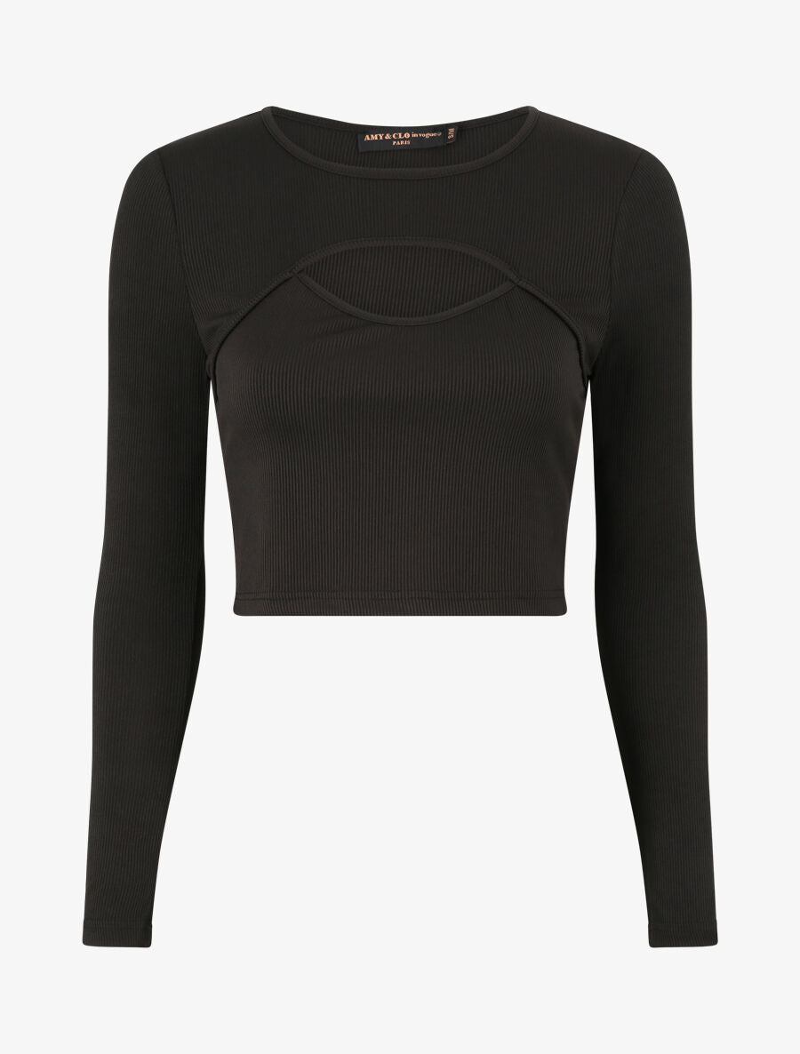 Crop top ajouré unie - Noir - 1