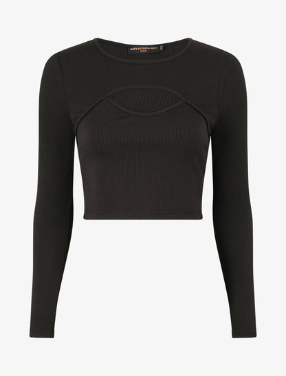 Crop top ajouré unie - Noir - 1
