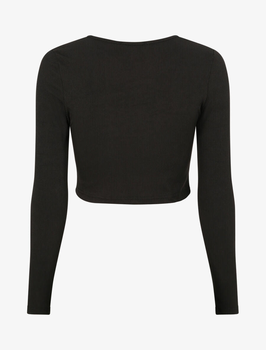 Crop top ajouré unie - Noir - 2